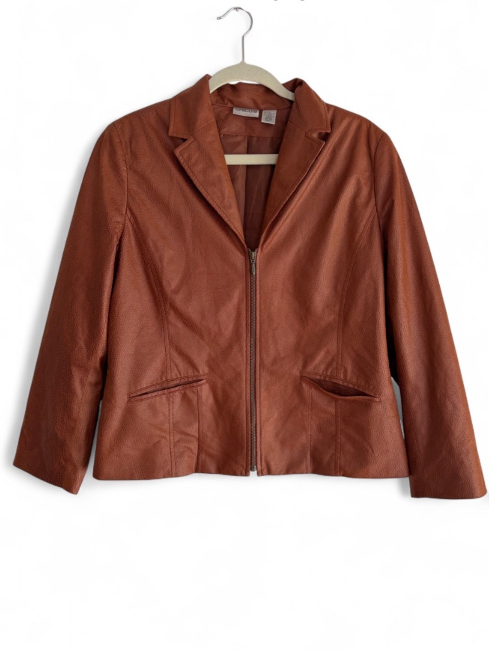 Chico's Brown Faux Alligator Leather Zip Front Jacket Size 2